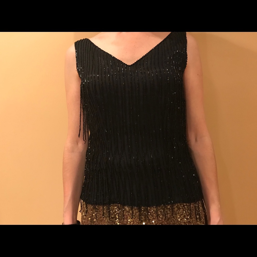 Vintage Gorgeous Black Beaded Silk Top